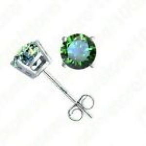 Sterling Silver Round Peridot CZ Stud Earrings